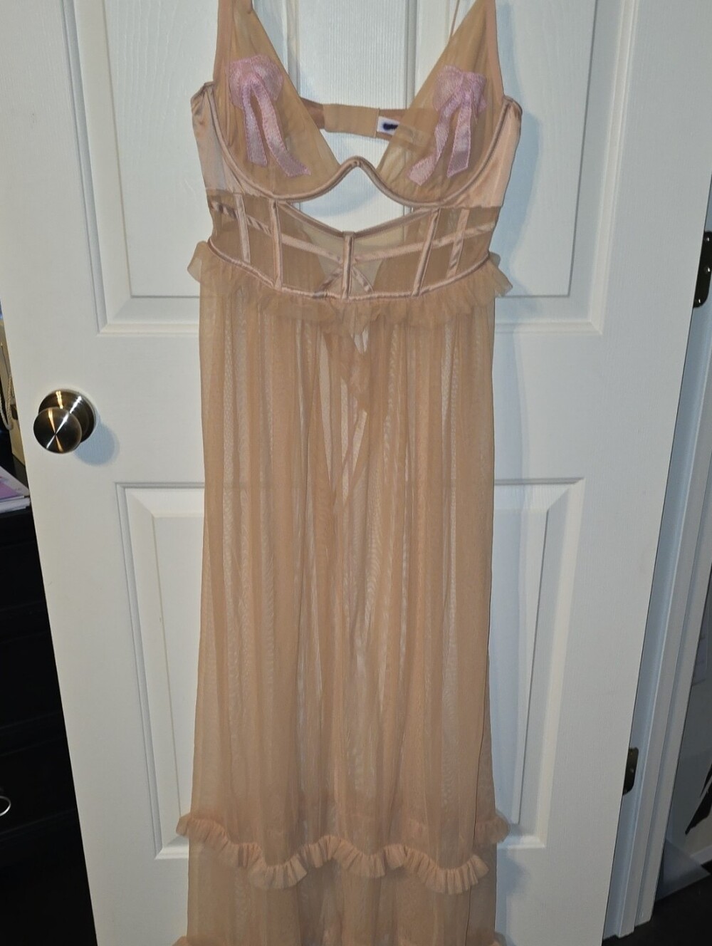 For Love & Lemons Sheer Corset Maxi Chemise Nude Pink M